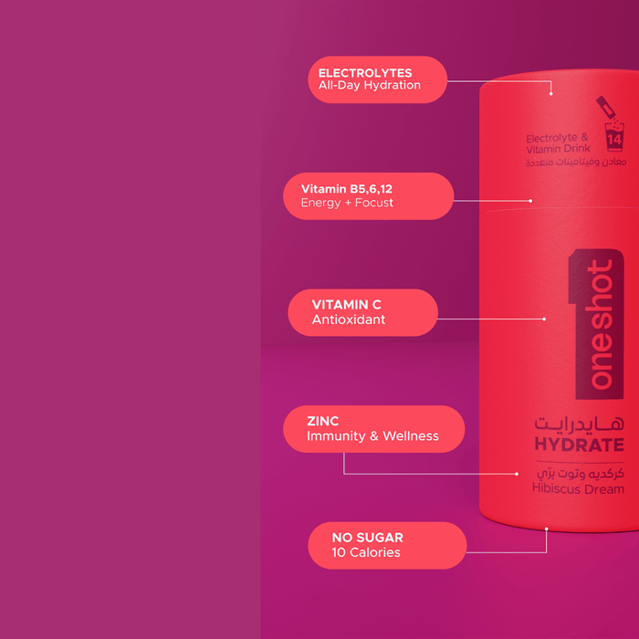 Oneshot Hydrate Electrolyte & Vitamin Drink Mix Hibiscus Dream (14 Sticks) - Beauty Tribe