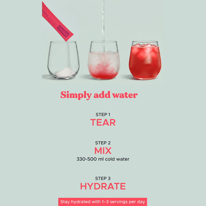Oneshot Hydrate Electrolyte & Vitamin Drink Mix Hibiscus Dream (14 Sticks) - Beauty Tribe