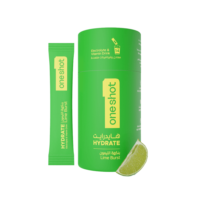 Oneshot Hydrate Electrolyte & Vitamin Drink Mix Lime Burst (14 Sticks) - Beauty Tribe