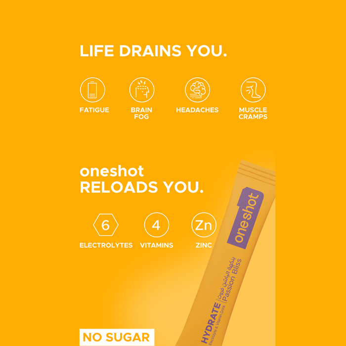 Oneshot Hydrate Electrolyte & Vitamin Drink Mix Passion Bliss (14 Sticks) - Beauty Tribe
