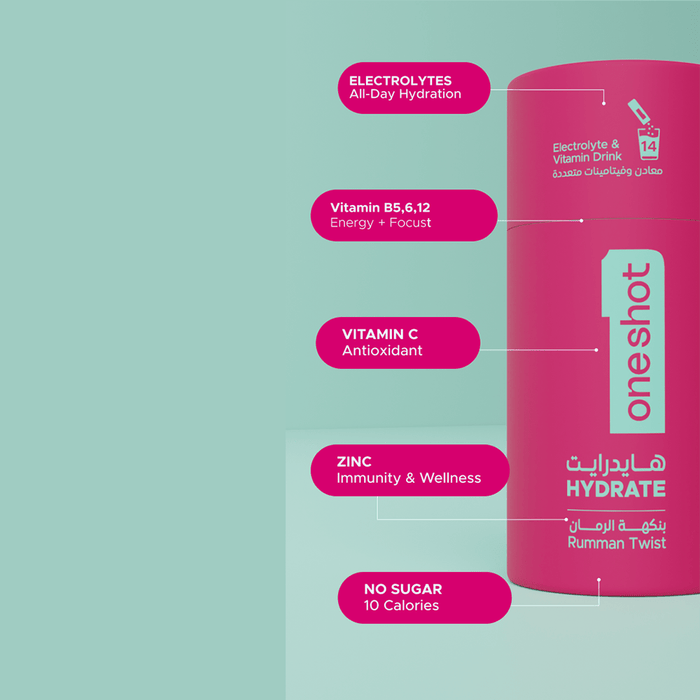 Oneshot Hydrate Electrolyte & Vitamin Drink Mix Rumman Twist (14 Sticks) - Beauty Tribe