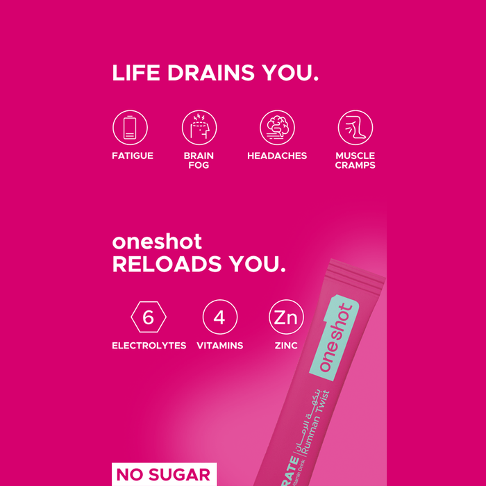 Oneshot Hydrate Electrolyte & Vitamin Drink Mix Rumman Twist (14 Sticks) - Beauty Tribe