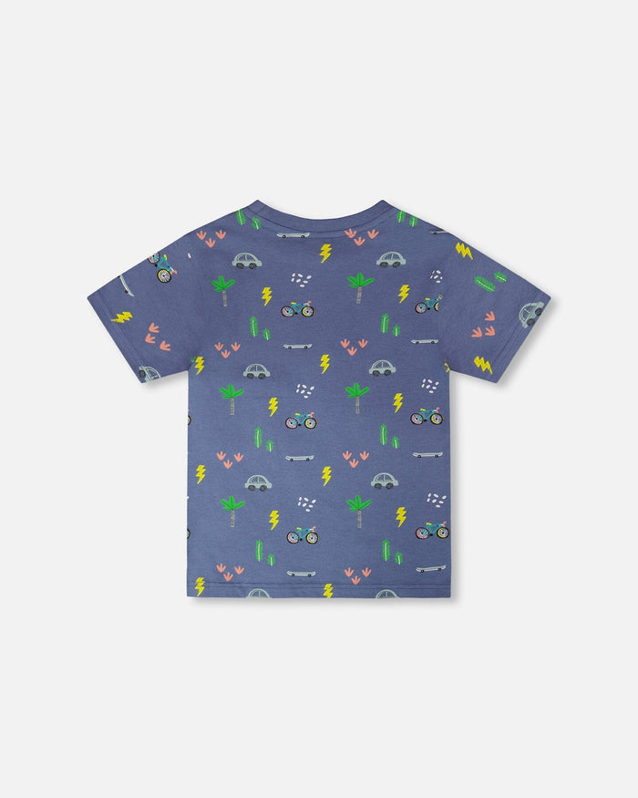 Organic Cotton Jersey T-Shirt Blue Bicycle Print-2