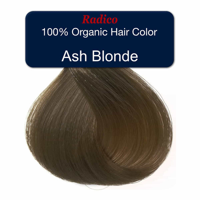 Ash blonde hair colour with Radico branding on a white background.