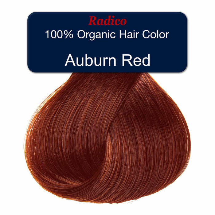 Auburn hair colour with Radico branding on a white background.