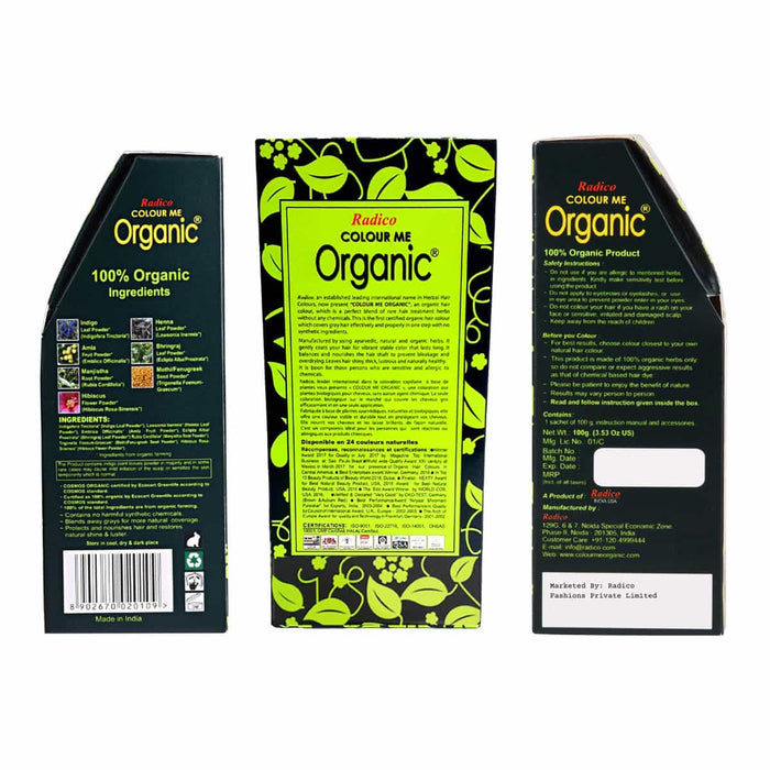 Three packaging boxes of 'Colour Me Organic' products on a white background.