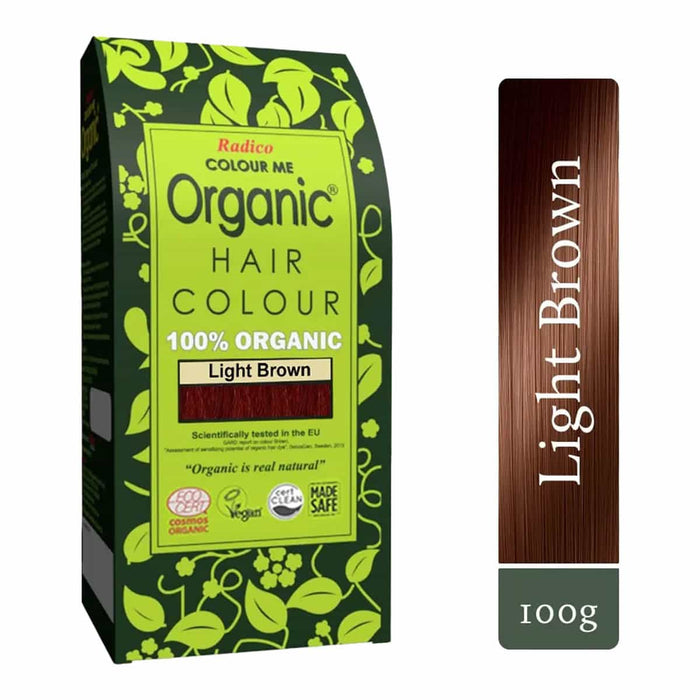 Box of Radico Colour Me Organic Hair Colour in Light Brown on a white background.