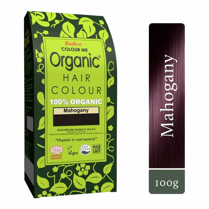 Box of Organic Hair Colour with Mahogany shade on a white background.