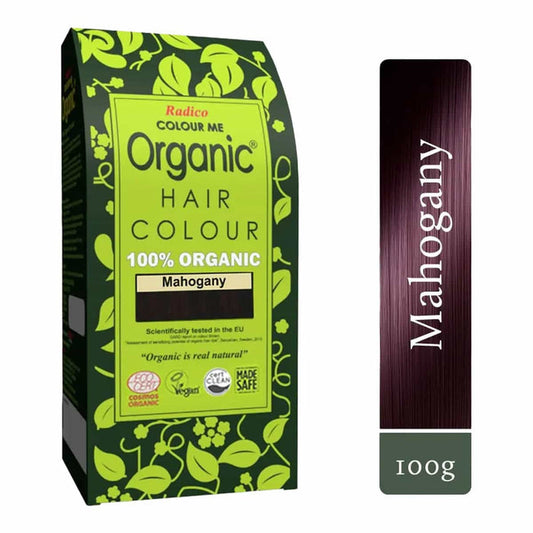 Box of Organic Hair Colour with Mahogany shade on a white background.