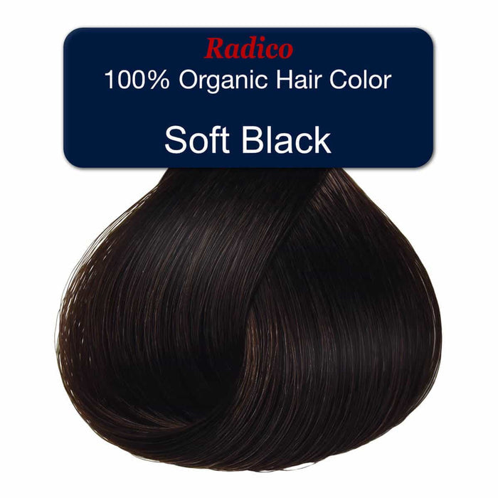 Soft black hair colour with Radico branding on a white background.
