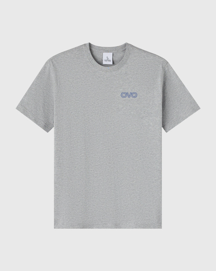 Heather grey short-sleeve t-shirt with small OVO logo embroidered on chest.