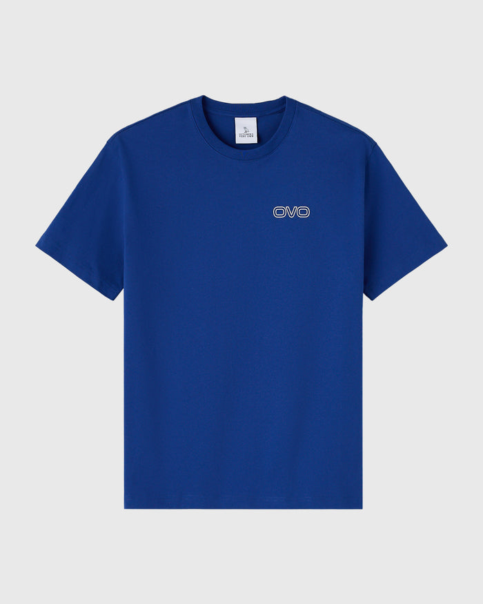Midnight blue short-sleeve t-shirt with small OVO logo on chest.