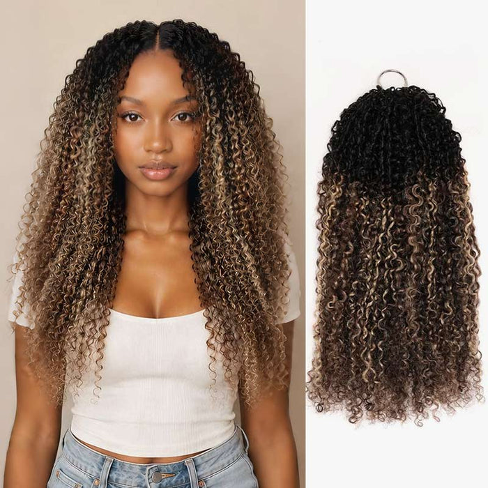 P3G5|Sun-Kissed Blonde Mixed Highlights Burmese Kinky Curly Feather Crochet Human Hair