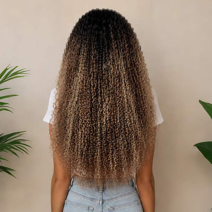 P3G5|Sun-Kissed Blonde Mixed Highlights Burmese Kinky Curly Feather Crochet Human Hair