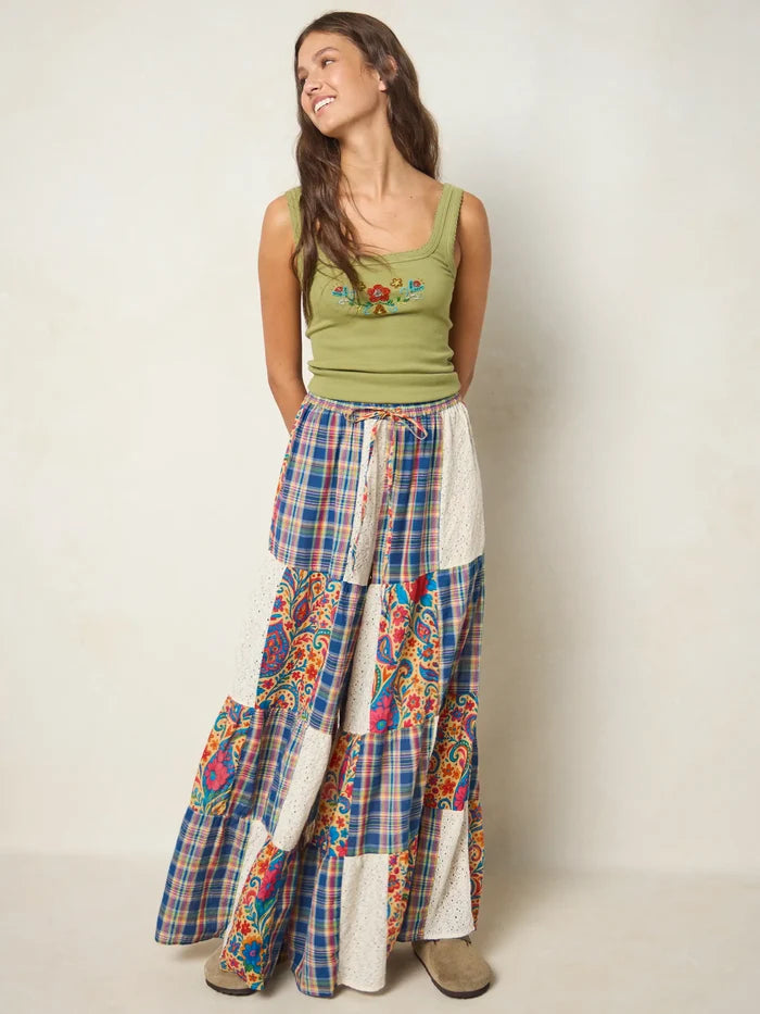 Patti Patchwork Palazzo Pants - Plaid Blue Fuchsia-view 2