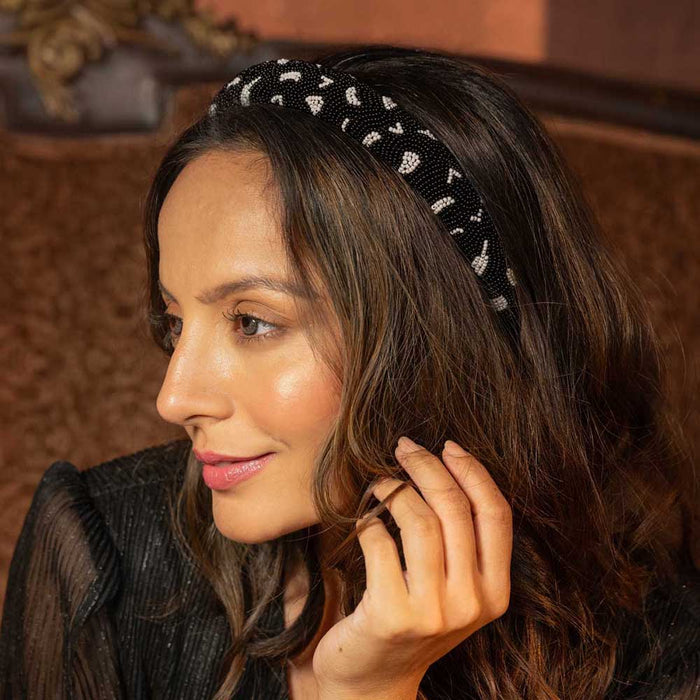 Pearl Puff Hair Band - Black & White