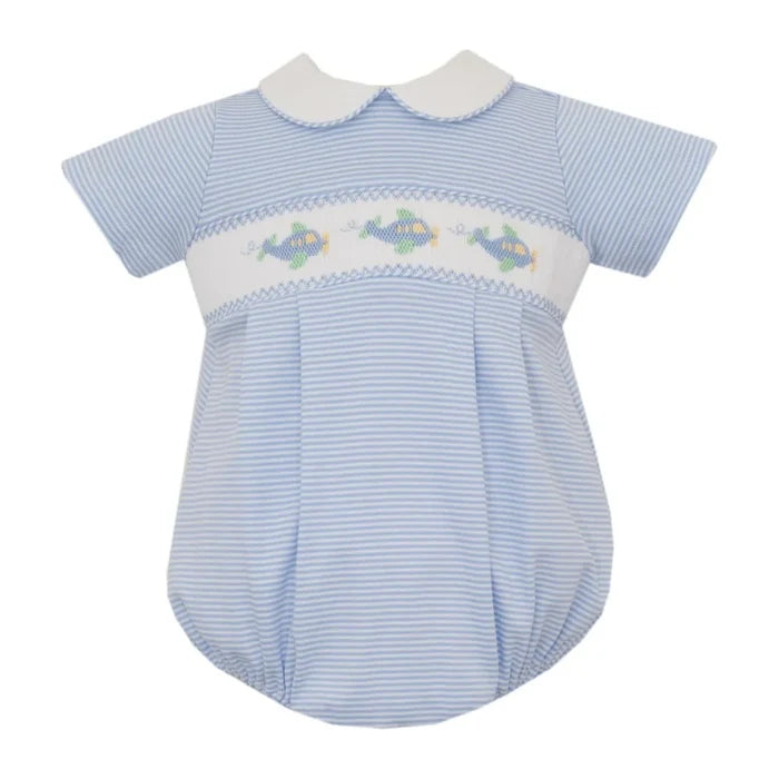 Petit Bebe Airplane Blue Knit S/S Stripe Bubble