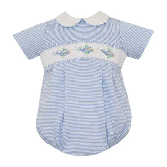 Petit Bebe Airplane Blue Knit S/S Stripe Bubble