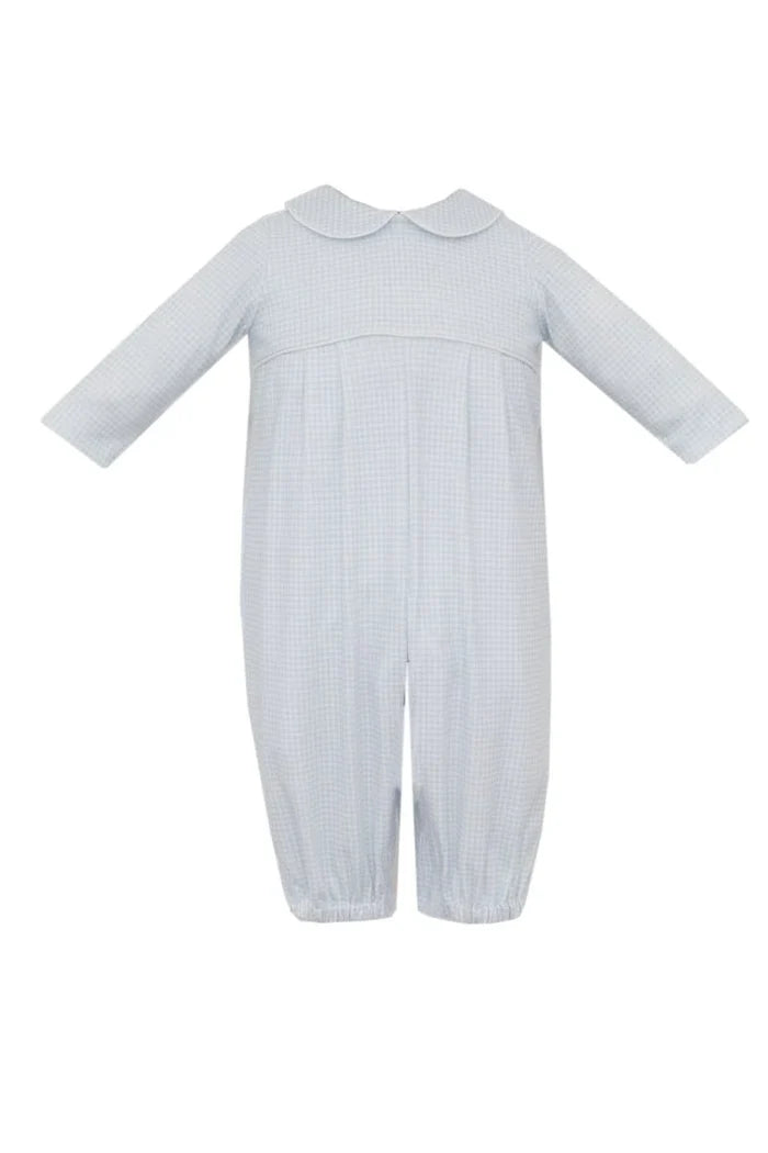 Petit Bebe Lt. Blue Gingham Knit Boys L/S Long Romper