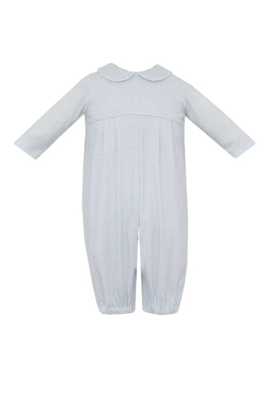 Petit Bebe Lt. Blue Gingham Knit Boys L/S Long Romper