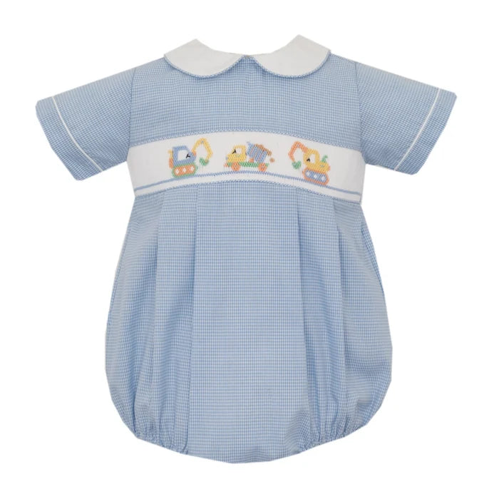 Petit Bebe Trucks Blue Gingham S/S Bubble