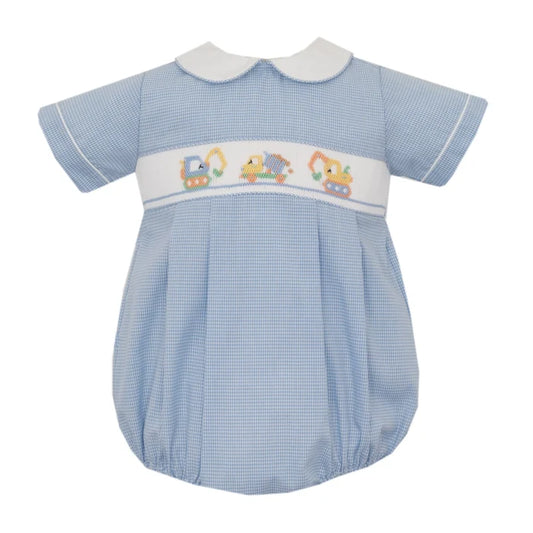 Petit Bebe Trucks Blue Gingham S/S Bubble