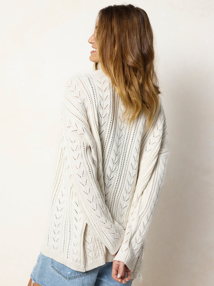 Cotton Pointelle Grandpa Cardigan - Cream-view 6