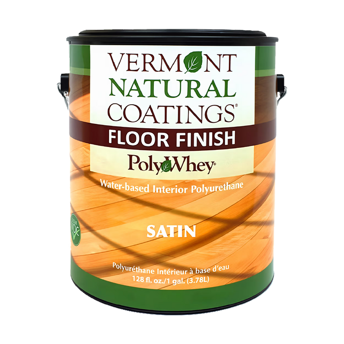 Vermont Natural Coatings PolyWhey floor finish can on a white background