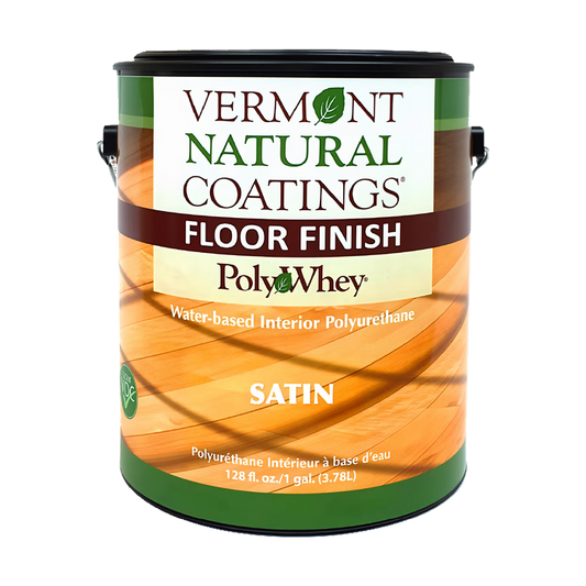 Vermont Natural Coatings PolyWhey floor finish can on a white background
