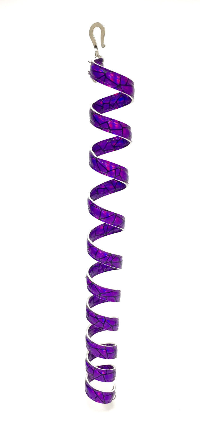 12 inch dark purple holographic anodized aluminum ponytail wrap hair accessory, spiral design, front view on white background