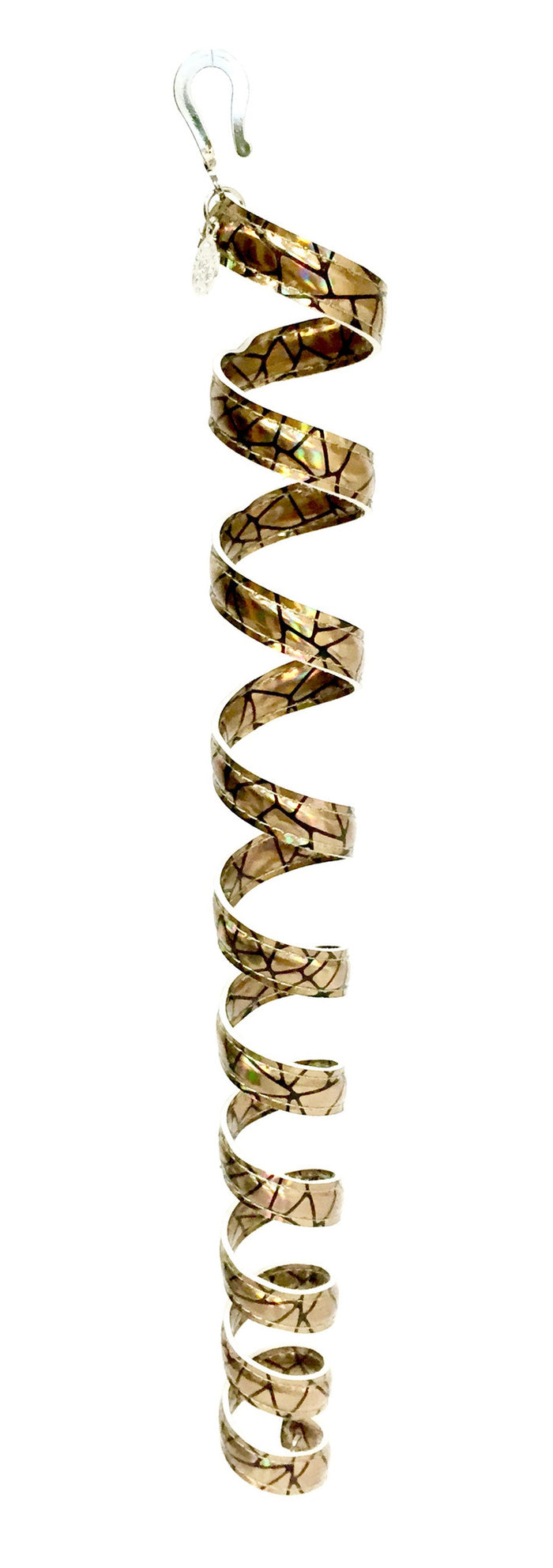 12 inch gold holographic anodized aluminum ponytail wrap, spiral design, front view on white background
