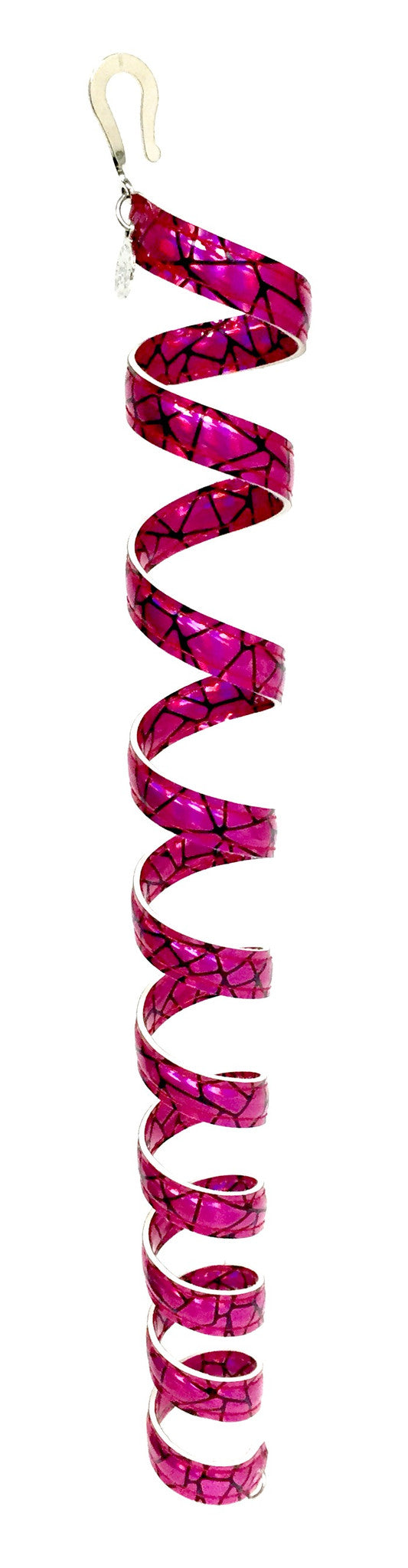 12 inch holographic silver anodized aluminum ponytail wrap hair accessory, spiral design, front view on white background
