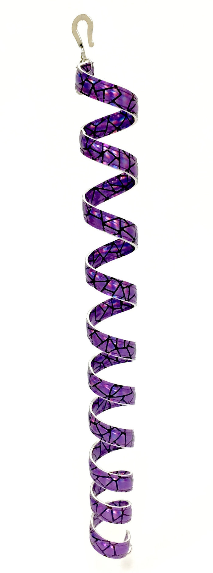 12 inch purple holographic anodized aluminum ponytail wrap, spiral design, front view on white background