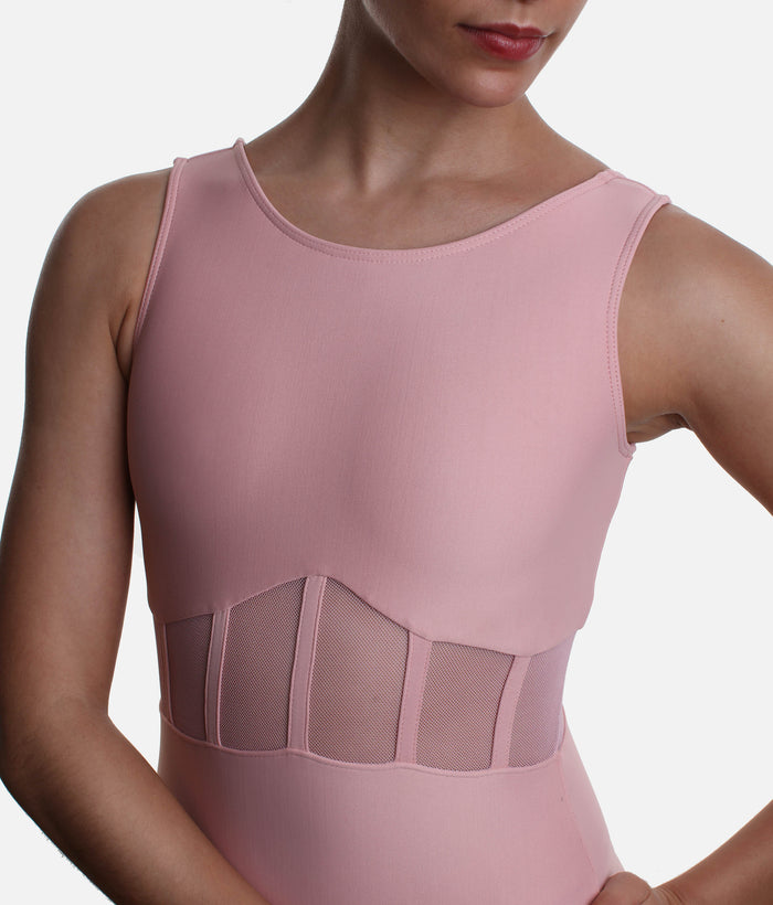 Premium Mesh Detail Dance Leotard, Sleeveless Compression Fit - LS47