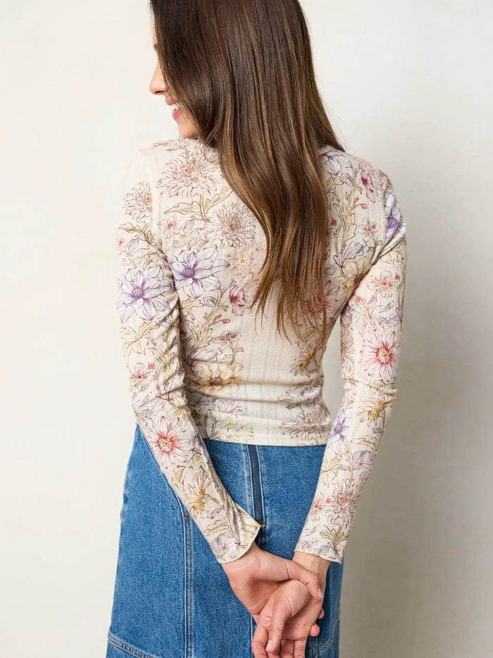 Pretty Pointelle Long Sleeve Top - Dahlia Rows Ivory-view 4