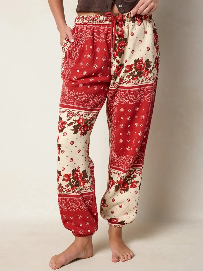 Printed Jogger Pants - Western Handkerchief Brick-view 1