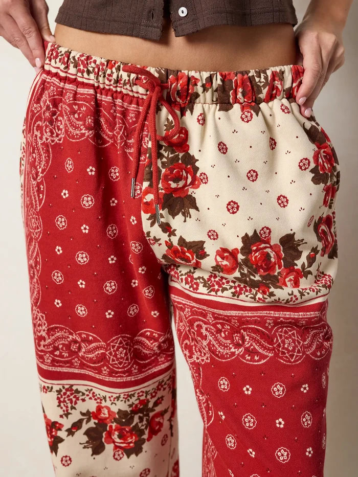 Printed Jogger Pants - Western Handkerchief Brick-view 3