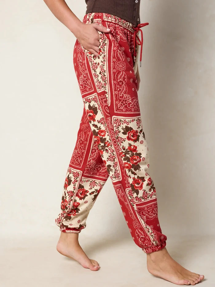 Printed Jogger Pants - Western Handkerchief Brick-view 5