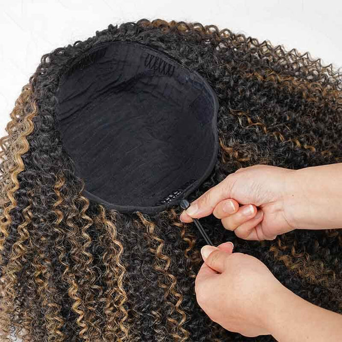 human hair half wigs with drawstring desgin,