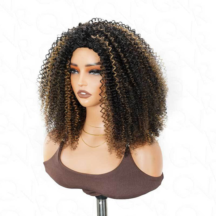 curly human hair wigs, blonde highlighted color, half wig desgin