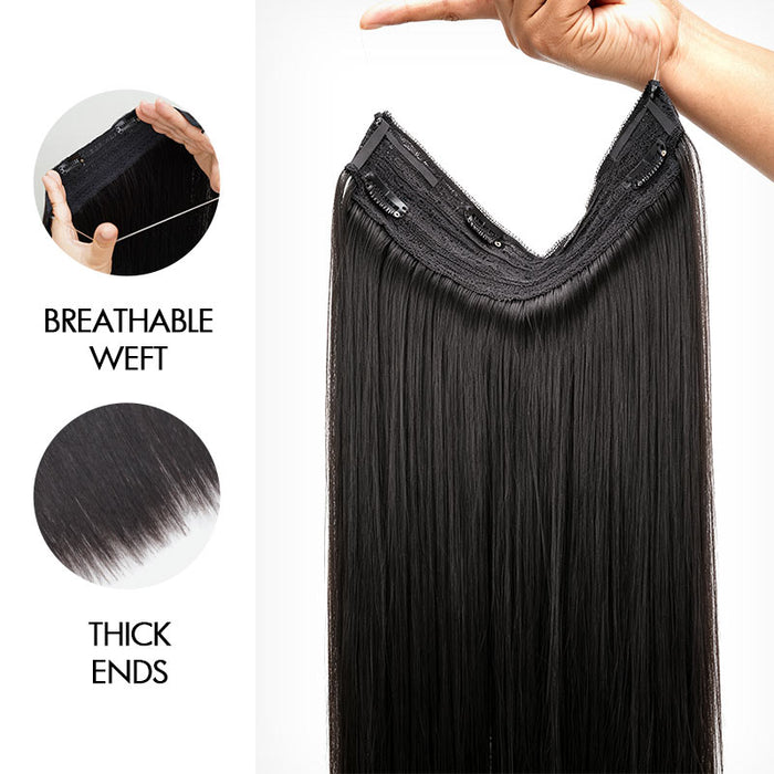 QVR Halo Hair Extensions Human Hair Straight One Piece Clip in with Invisible Wire & V Part Breathable Weft
