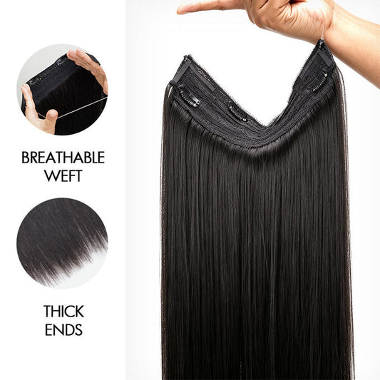 QVR Halo Hair Extensions Human Hair Straight One Piece Clip in with Invisible Wire & V Part Breathable Weft