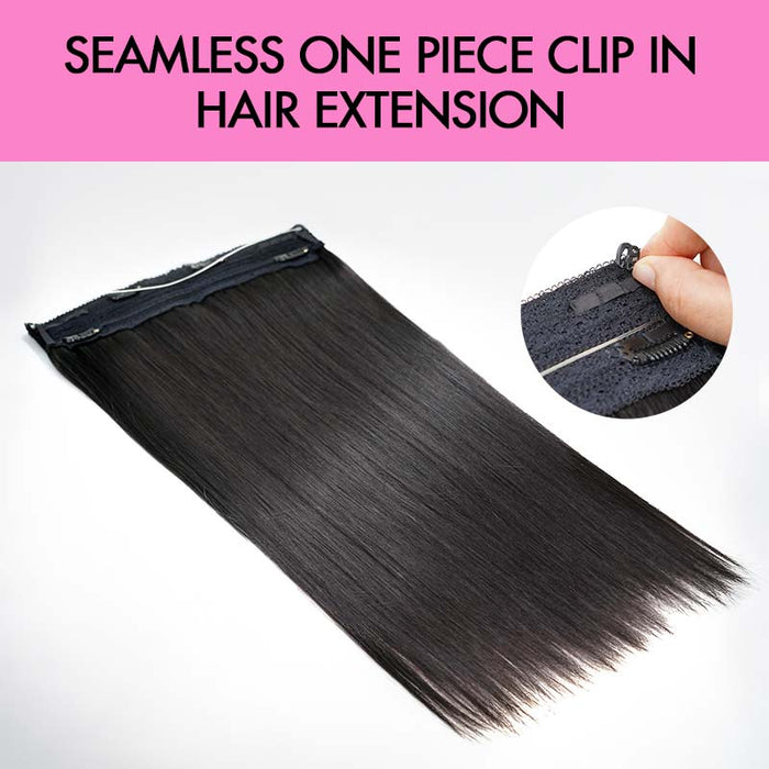 QVR Halo Hair Extensions Human Hair Straight One Piece Clip in with Invisible Wire & V Part Breathable Weft