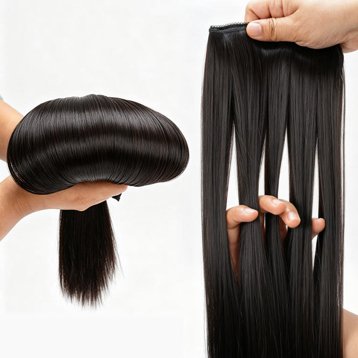 QVR Halo Hair Extensions Human Hair Straight One Piece Clip in with Invisible Wire & V Part Breathable Weft