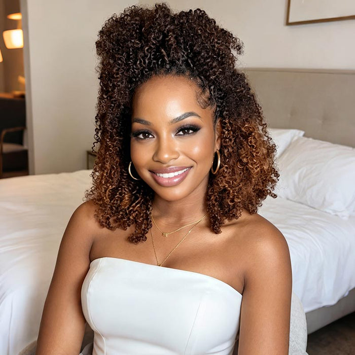QVR Ombre #T4/30 Curly Human Crochet Hair Machine Made Crochet Wave Hair Extensions
