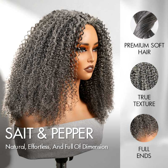 qvr v part wigs, salt pepper colored wigs for aged women