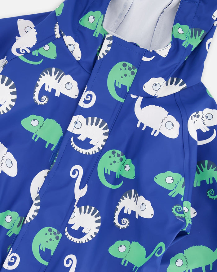 Rain One-Piece In Polyurethane Blue Chameleon Print-4