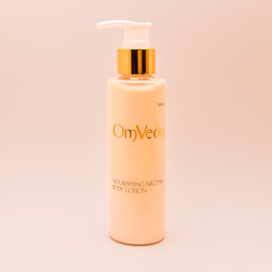 Body lotion bottle with pump; beige bottle and gold-toned cap