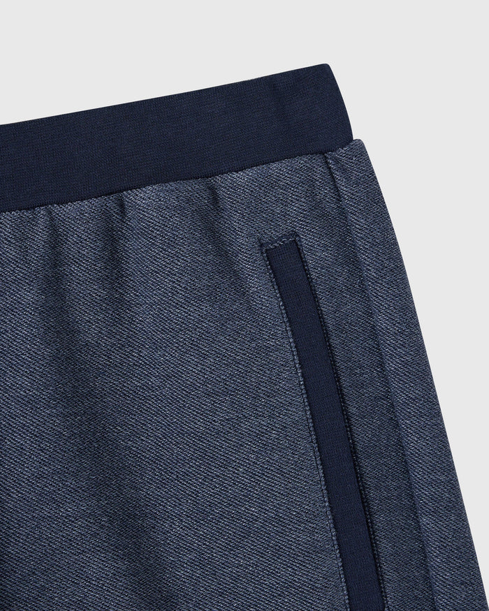 Royal navy reverse French terry sweatshort with ribbed waistband and side pocket detail.