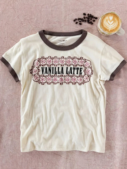 Ringer Cotton Baby Tee Shirt - Vanilla Latte-view 1